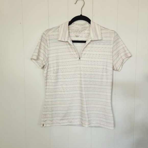 Nike Golf White Stripe Short Sleeve Polo Top Golfing Activewear Wicking Small - Picture 1 of 8